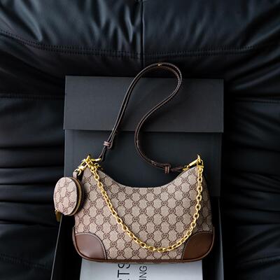 老花牛角包复古轻奢包包女2025新款高级感时尚链条腋下单肩斜挎包