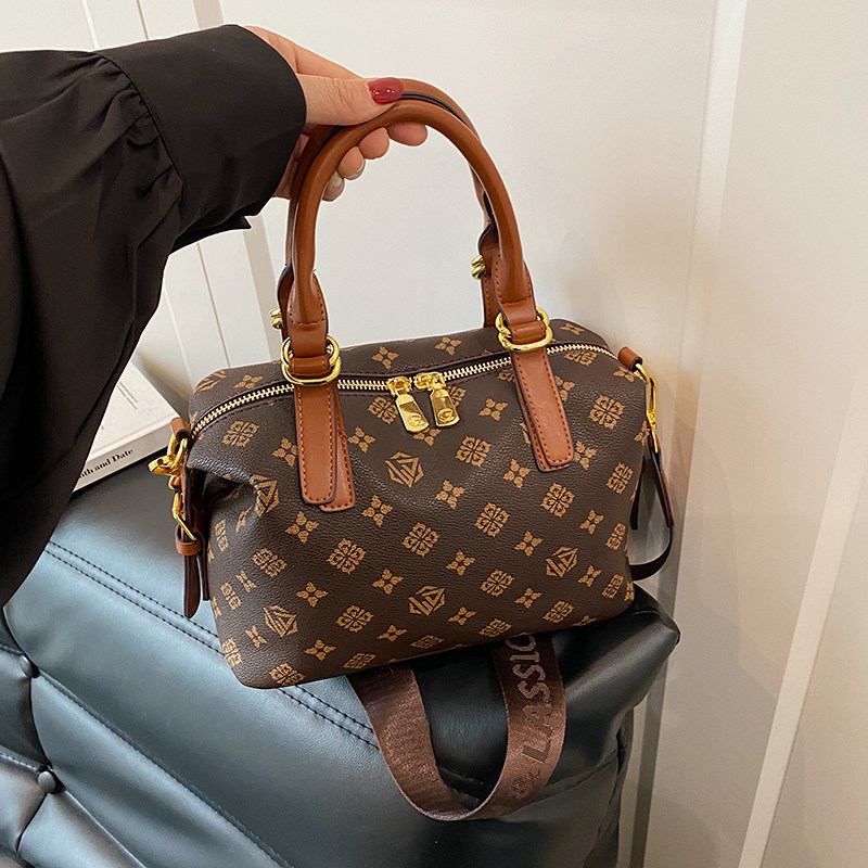 复古老花手提波士顿包包2025新款高级感枕头包时尚洋气单肩斜挎包