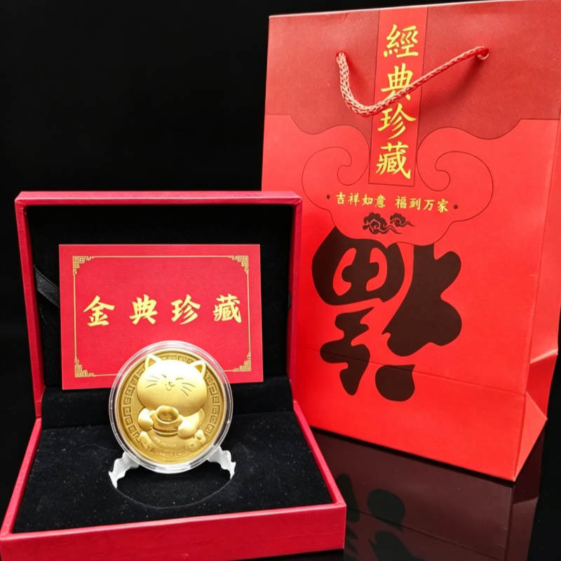 2026马年御守大开运招财猫元宝猫仿金箔金币红包新年贺岁活动礼品