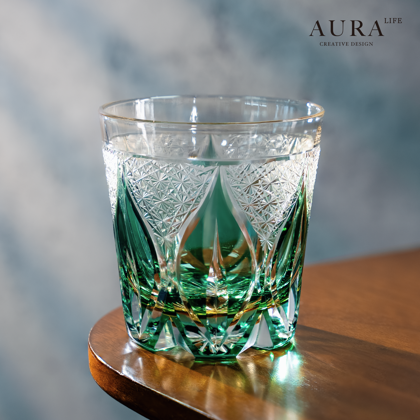 AURA'S翡翠水滴日式江户切子高级感手雕水晶杯玻璃杯威士忌酒杯
