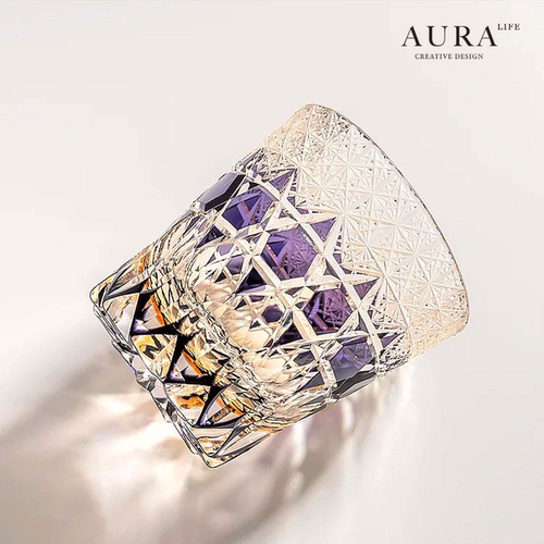 AURA'S手工雕刻紫莹石江户切子杯