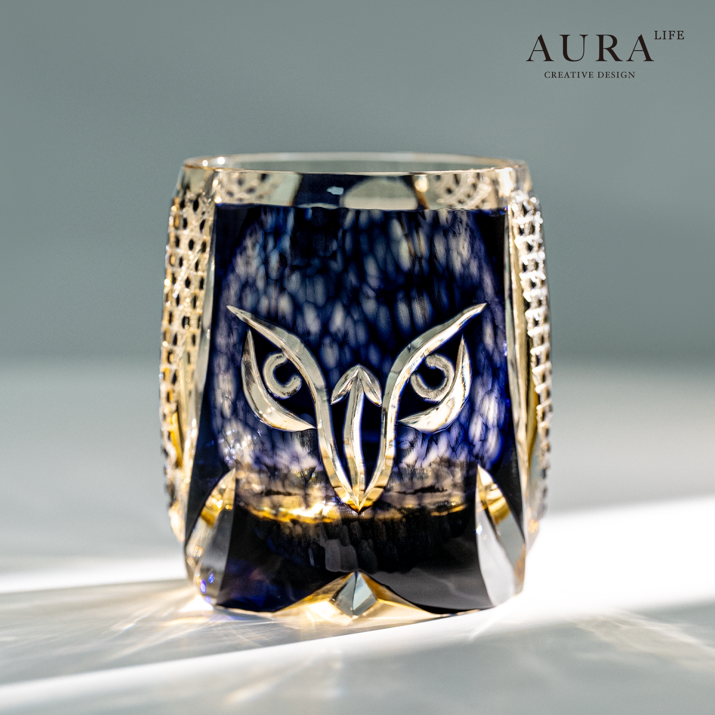 AURA'S猫头鹰江户切子高级感个性小众大师收藏款水晶杯威士忌酒杯