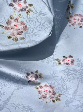 原创仿真丝提花设计师面料粉色28姆米新中式外套马甲套装旗袍布料
