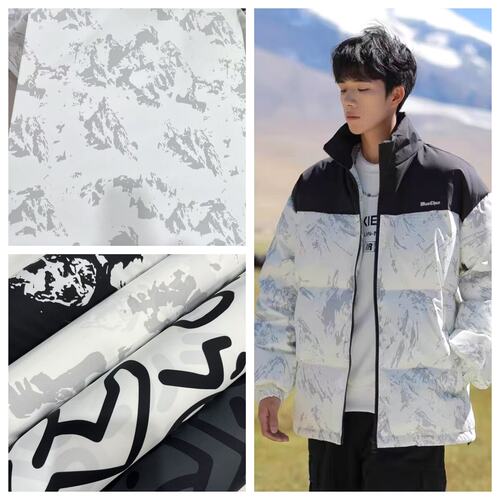 红色龙腾羽绒服印花面料雪山白