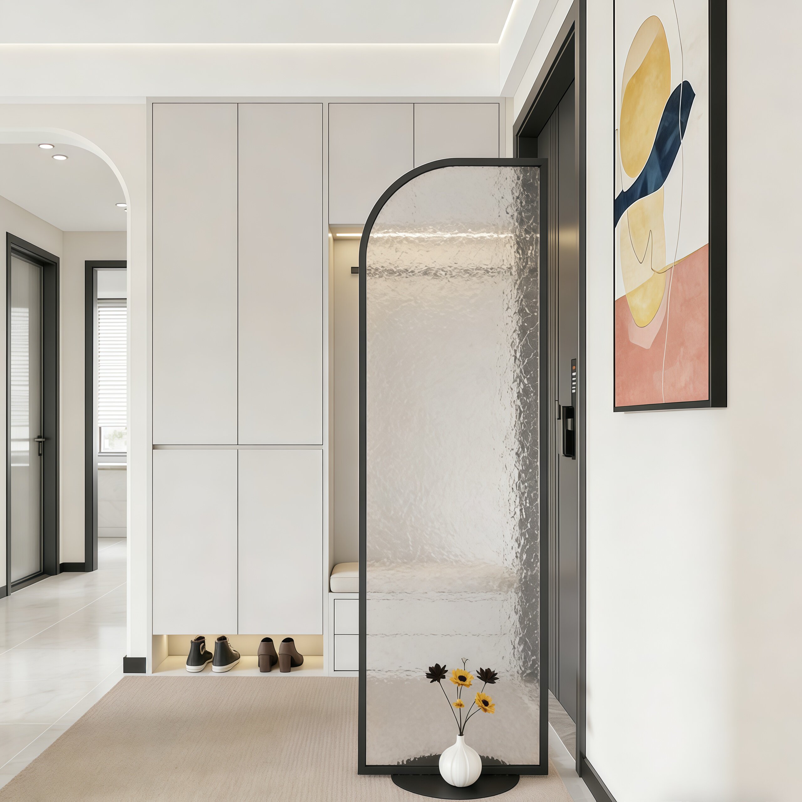 长虹玻璃屏风隔断墙客厅卧室简约现代入户玄关轻奢遮挡可移动