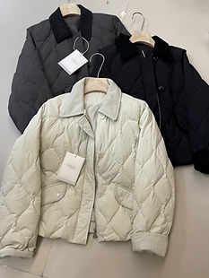 HETANA606灯芯绒翻领轻薄羽绒服女冬季新款菱格短裤棒球夹克外套