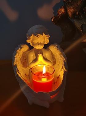 新款可爱复古小天使烛台摆件欧式家居客厅桌面玄关蜡烛杯装饰摆设