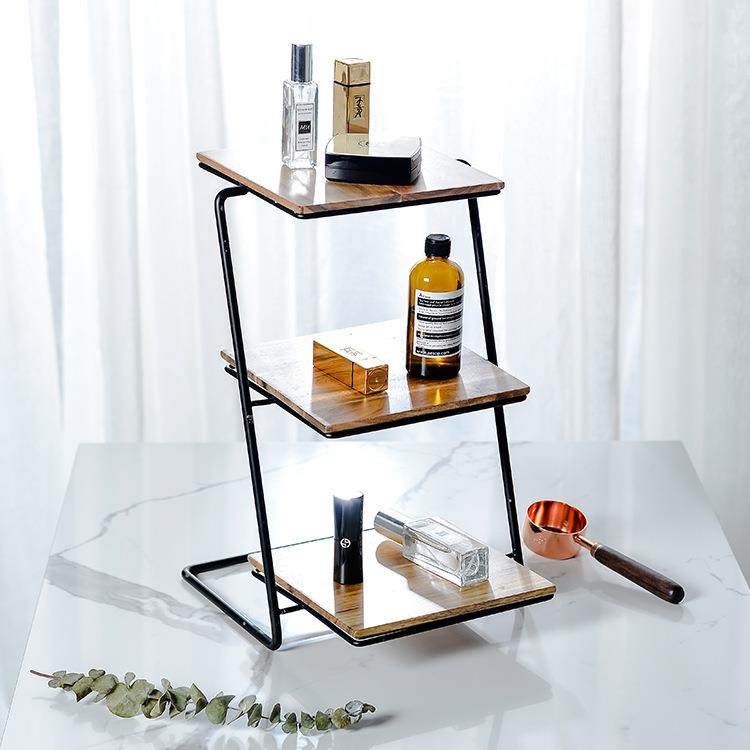 三层甜品盘北欧创意铁艺相思木蛋糕架多层水果点心展示台