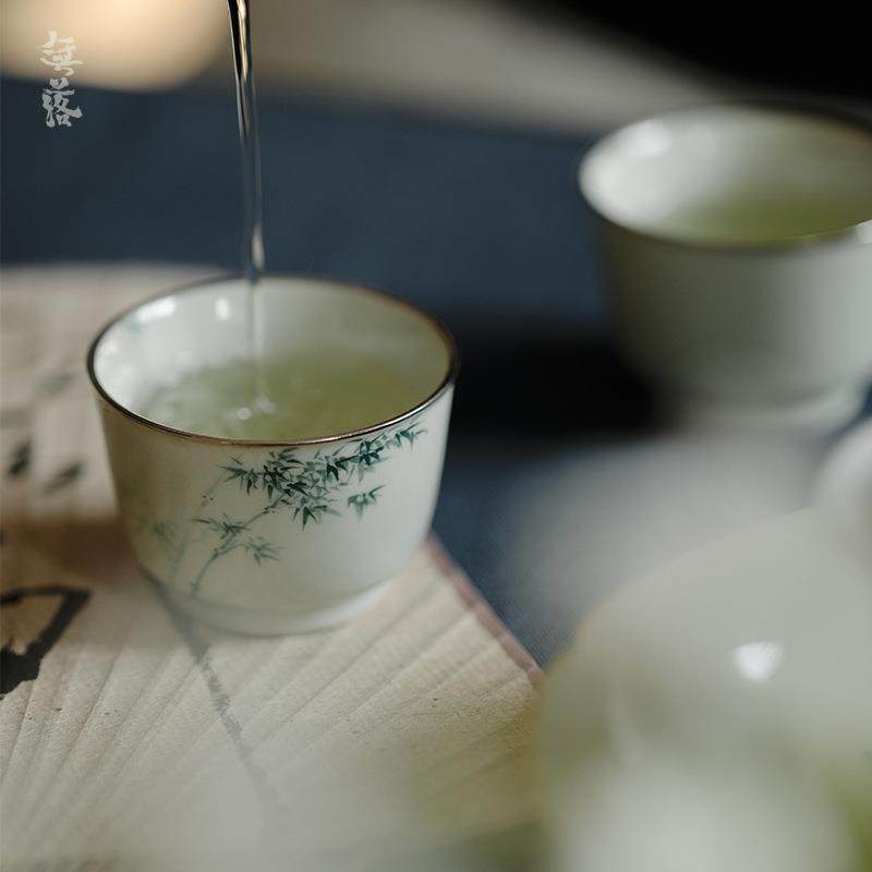果青釉下粉彩手绘文竹知忆银口茶杯功夫茶具品茗杯景德镇陶瓷,餐饮具,茶杯,淘宝优惠券,粉丝福利购,淘宝优惠卷