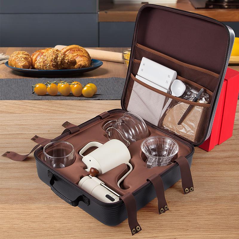 户外手冲咖啡套装组合手摇磨豆机滤杯滤纸电子秤分享壶组合礼品盒