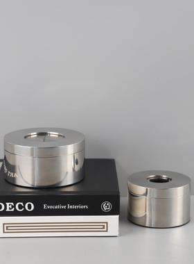 现代简约不锈钢旋转式带盖防飞灰烟灰缸客厅公司办公室家居装饰品