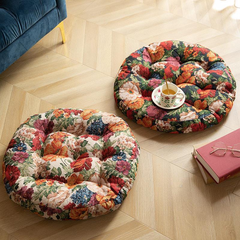 田园波西米亚加厚圆形坐垫家用客厅飘窗榻榻米垫复古花卉民宿蒲团