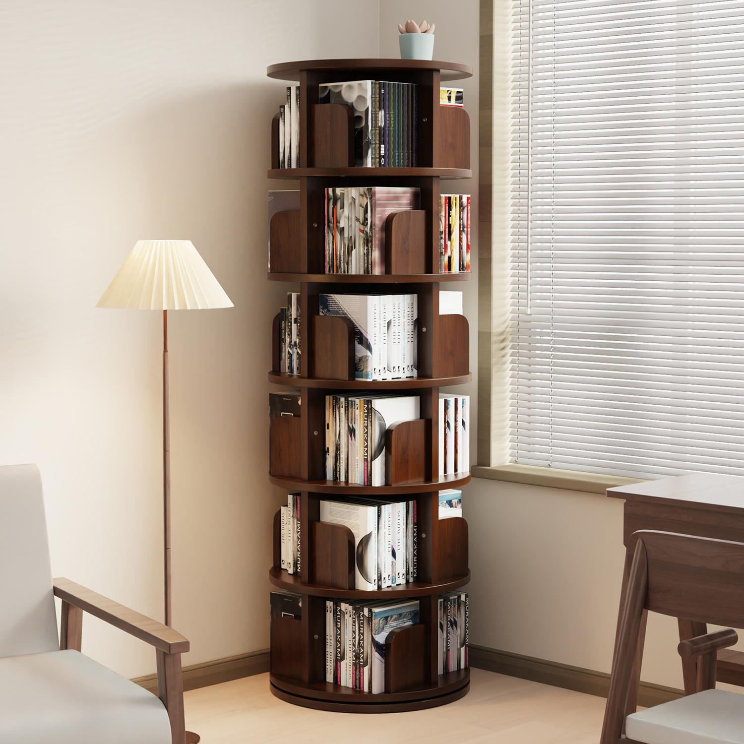 全实木旋转书架书柜儿童落地阅读区绘本收纳架家用学生玩具置物架