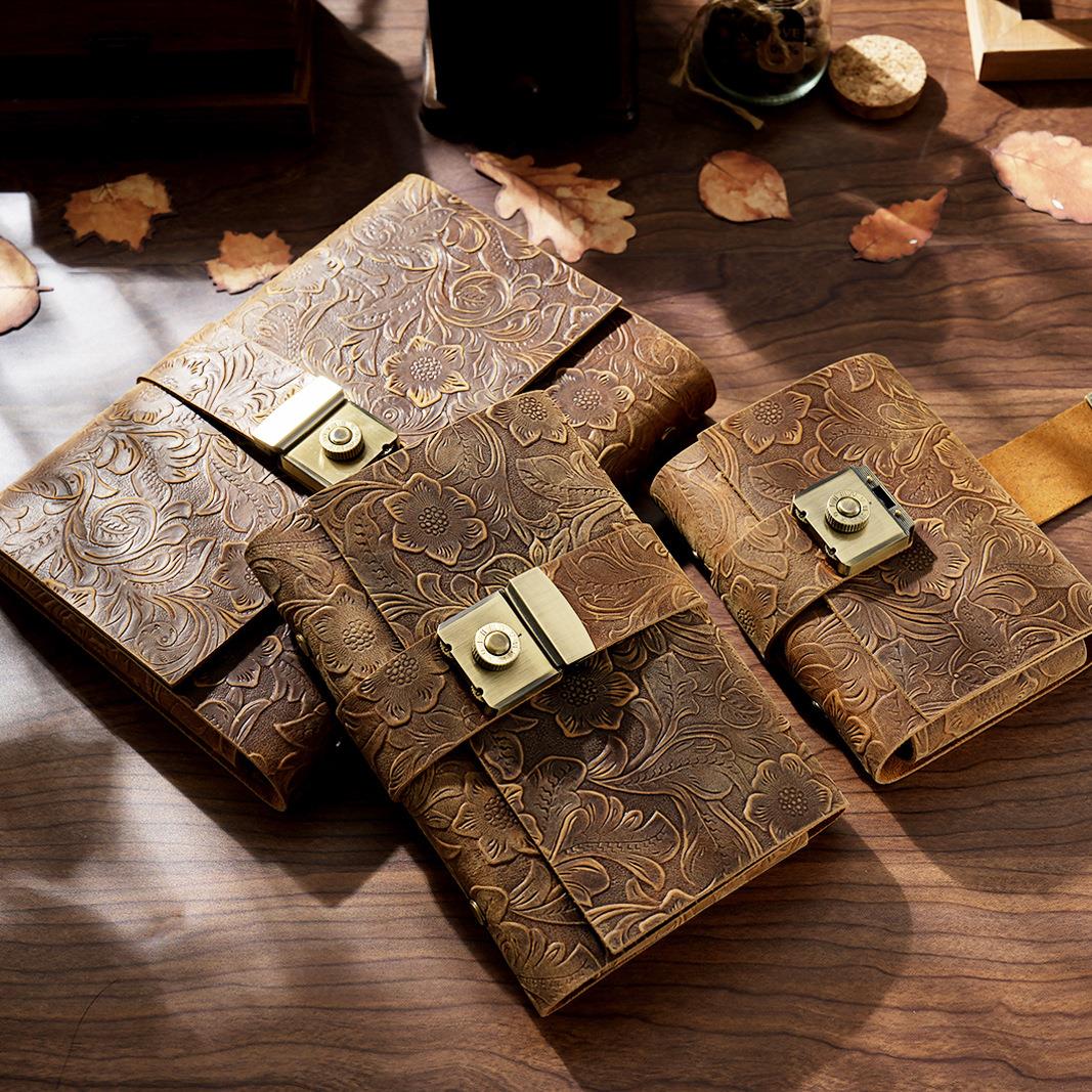 原创纯手工密码锁素描绘画本牛皮复古旅行者欧式活页日记本记事本