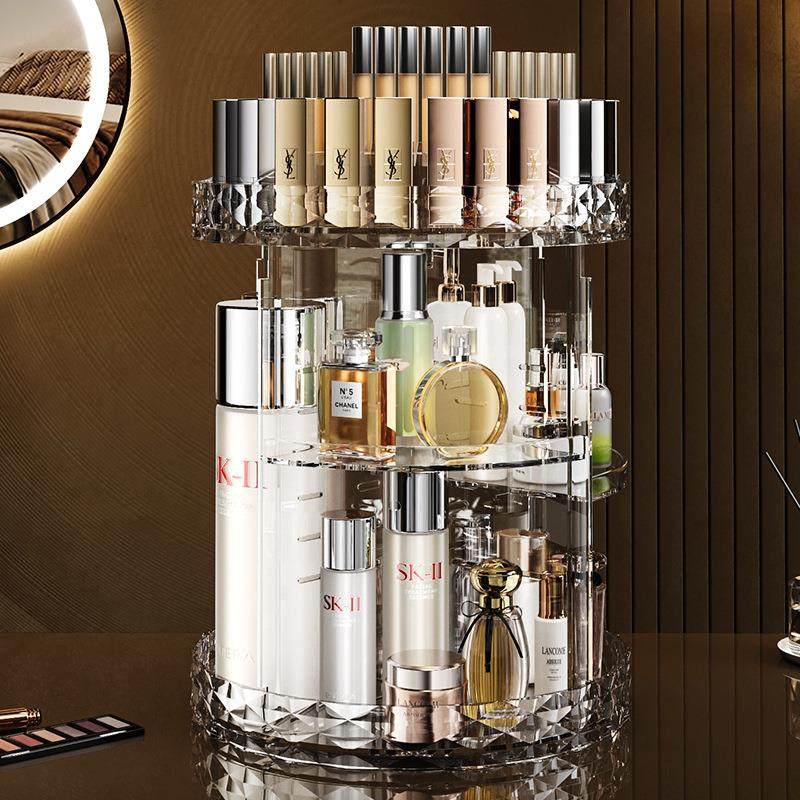 旋转化妆品收纳盒网红高级亚克力护肤品香水口红置物架梳妆台桌面