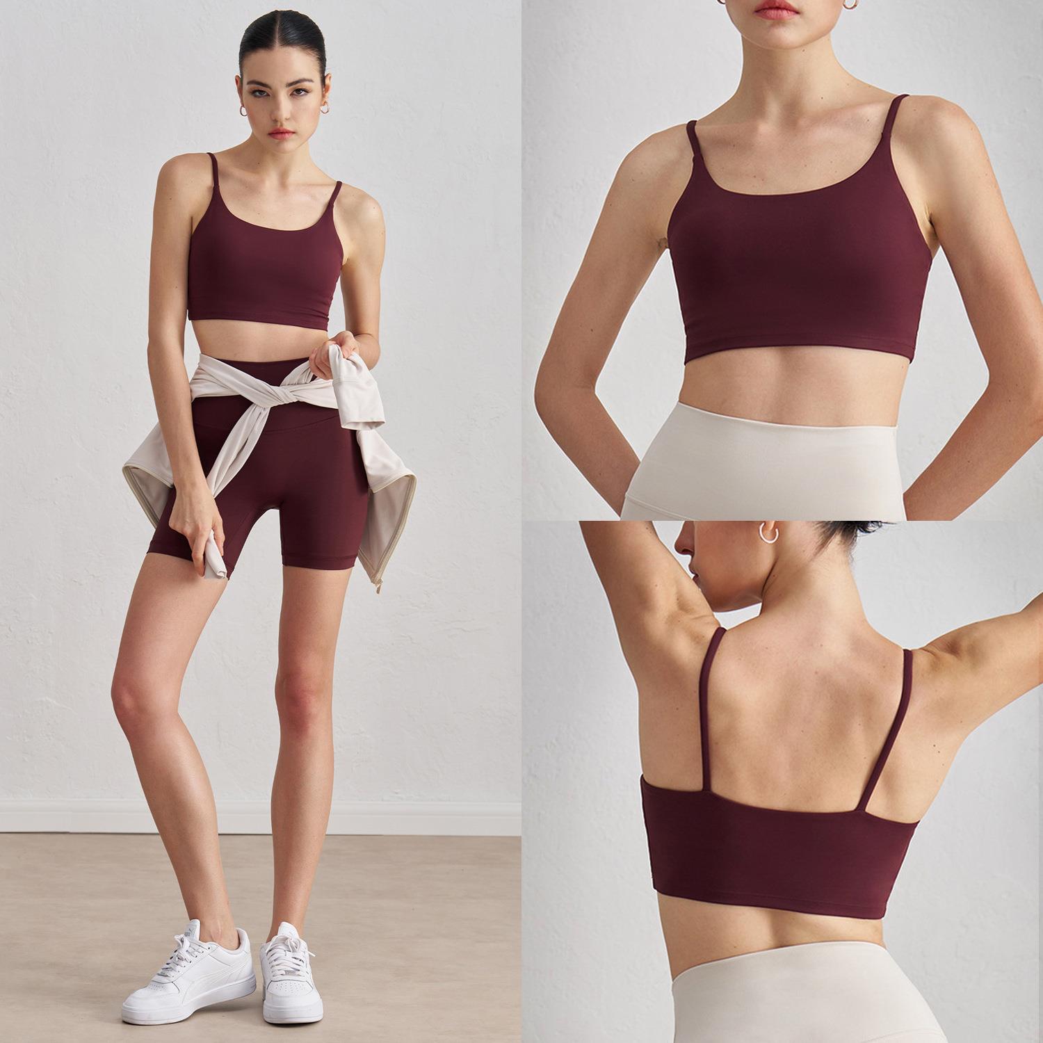 新款运动内衣瑜伽背心 女固定杯细肩带高强度防震防下垂健身文胸