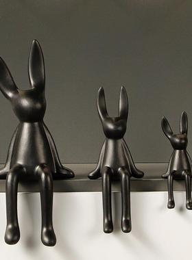 网红创意卡通坐姿长耳兔摆件高档轻奢客厅电视柜酒柜玄关 装饰品