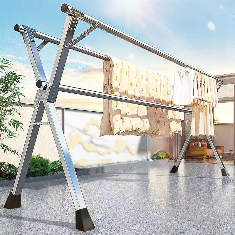 不锈钢晾衣架落地折叠家用室内外晒衣架阳台伸缩晾衣杆晒被子神器