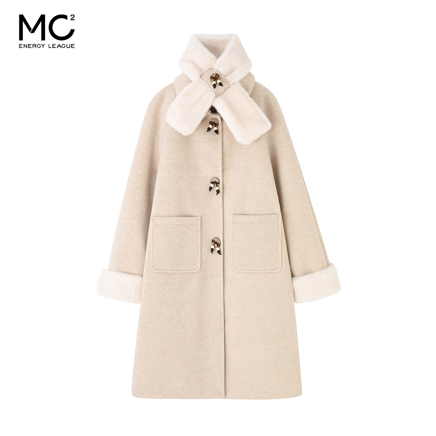 女装翻领木质扣设计加棉外套