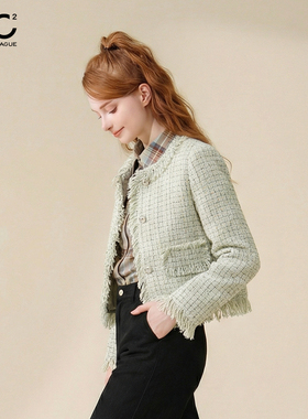 mc2流苏粗花呢小香风外套女新款时尚圆领亮片气质高级感上衣