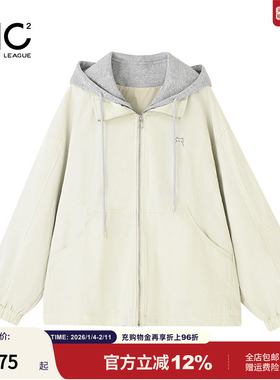 女装针织撞色帽假两件外套-526J5232012