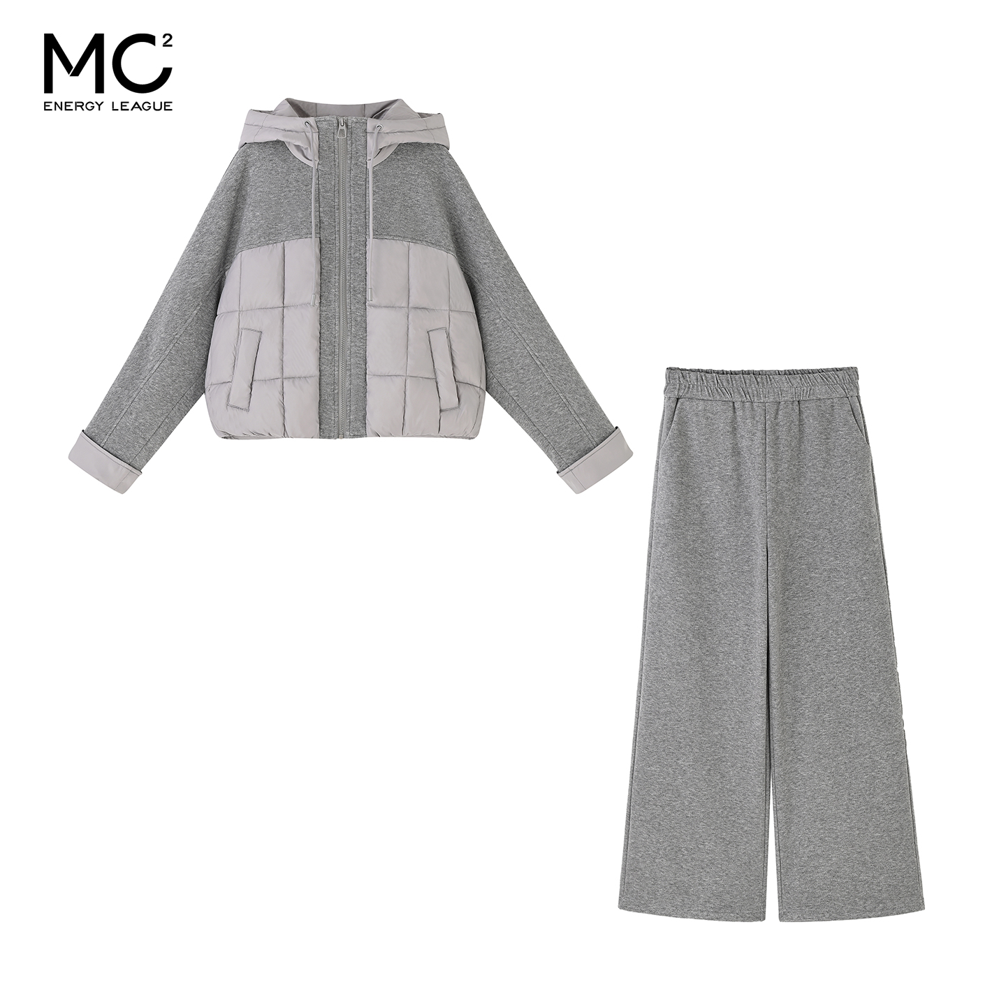 女装连帽呢料棉衣配阔腿裤量件套