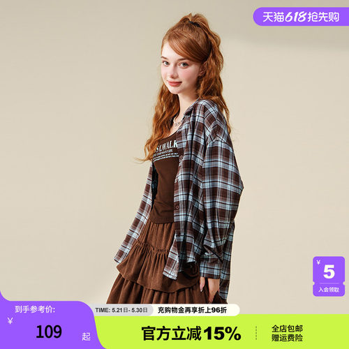 女装翻领蓝咖格衬衣-58130