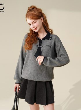 mc2翻领配领带款毛衣女装冬季新款时尚流行好看百搭保暖小个子