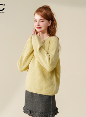 mc2圆领钩花净色毛衣女内搭可外穿冬季新款宽松好看独特漂亮miu系