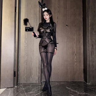 柠檬物语****内衣漆皮捆绑束缚兔女郎连体衣纯欲三点式 连体套装