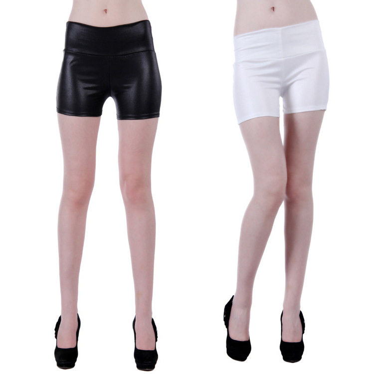 欧美大码高腰塑形提臀纯色三分裤性感仿皮打底裤显瘦安全短裤