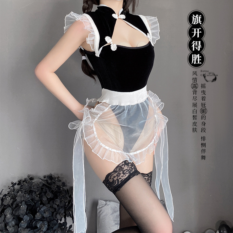 新款内衣性感透视诱惑绑带旗袍修身挑拨制服套装可