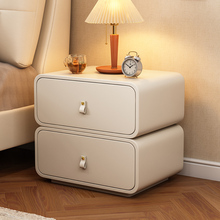 床头柜家用卧室小型现代简约全实木创意轻奢高级感皮质奶油风柜子