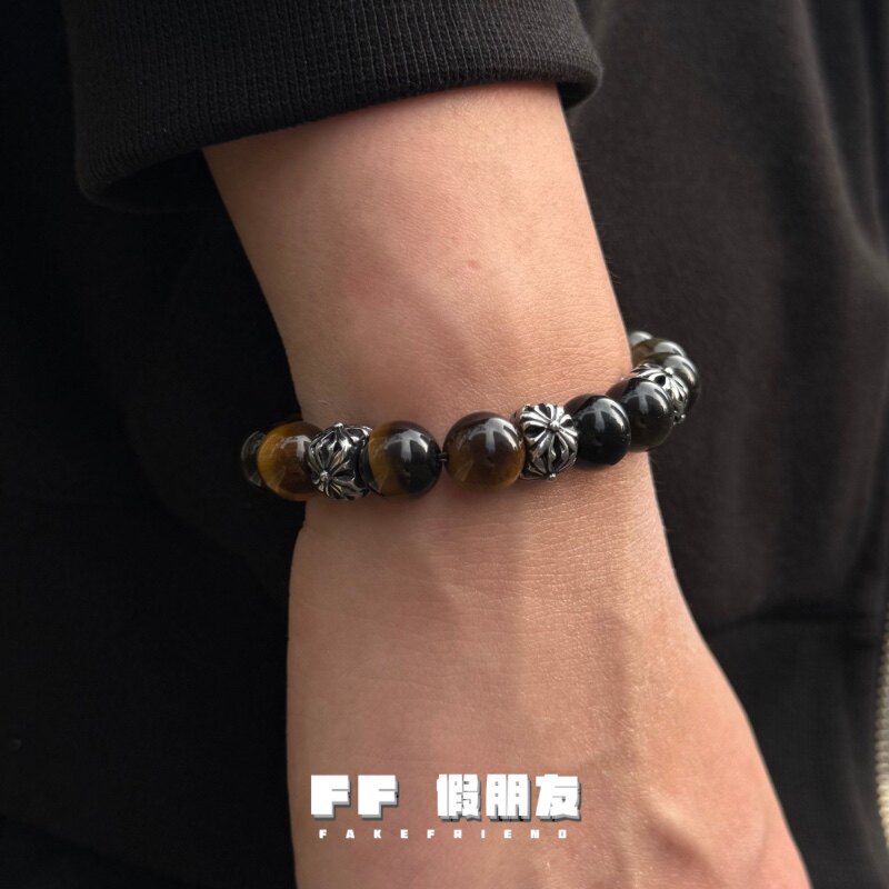 FF假朋友 | 金耀石虎眼石串珠钛钢手链不掉色泰银手串欧美饰品男