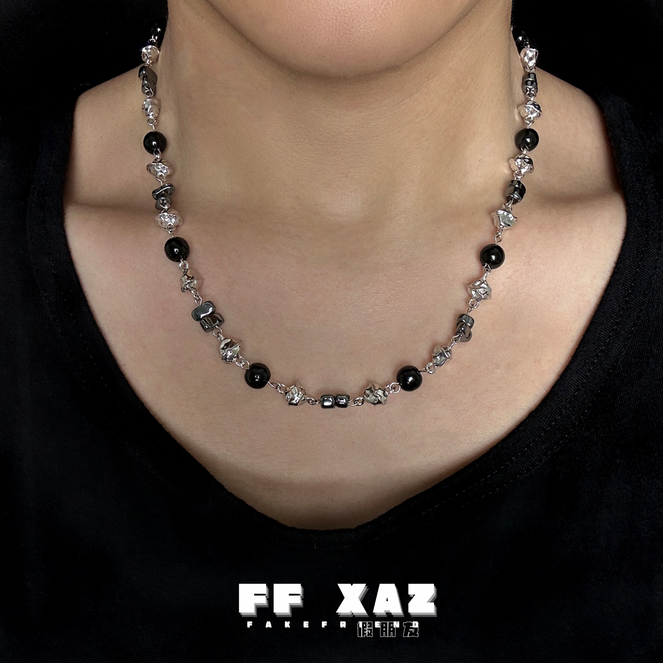 FF假朋友黑色小众项链潮流毛衣链