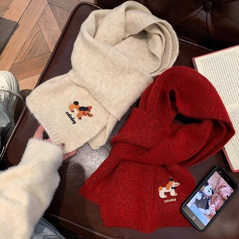 韩系卡通可爱毛绒小狗围巾女秋冬