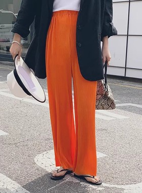 现货韩国东大门秋季女2025新款休闲阔腿百搭直筒橙色休闲裤长裤ig