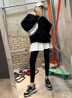 宽松加绒卫衣打底裙裤两件套装