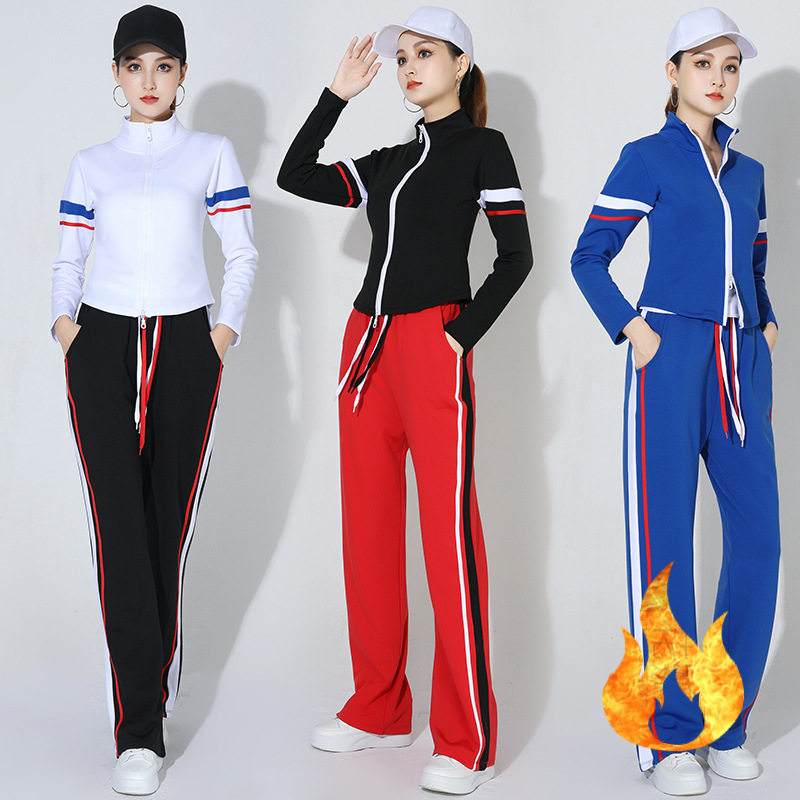 广场舞秋冬加绒双拉链开衫+裤女