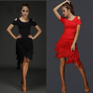 广场舞裙子短裙成人新款夏不规则流苏裙女跳舞蹈半身裙拉丁舞裙子
