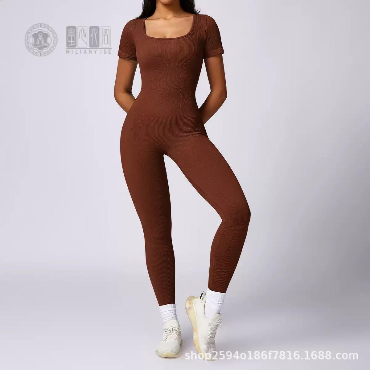 缝短袖连体衣提臀收腹瑜伽裤运动