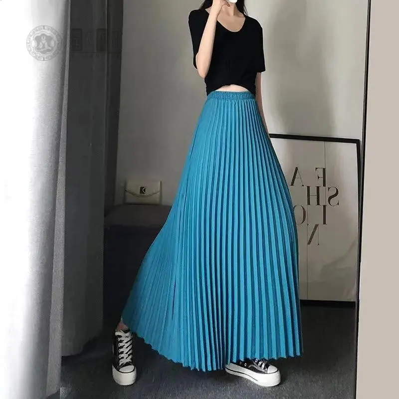 百褶半身裙夏女雪纺到脚踝长裙