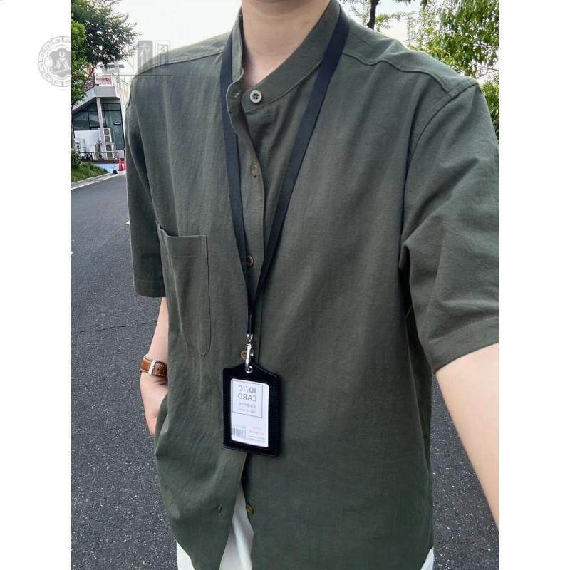 竹节棉褶皱立领短袖衬衫男|夏季