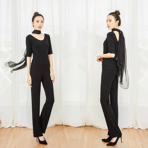 分体黑色礼仪形体服女微喇裤｜+
