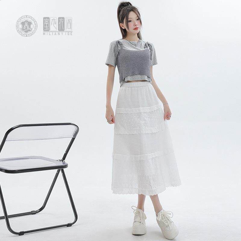 白色蛋糕裙女春季2025新款高腰A字半身裙中长款半裙芭蕾蓬蓬裙子