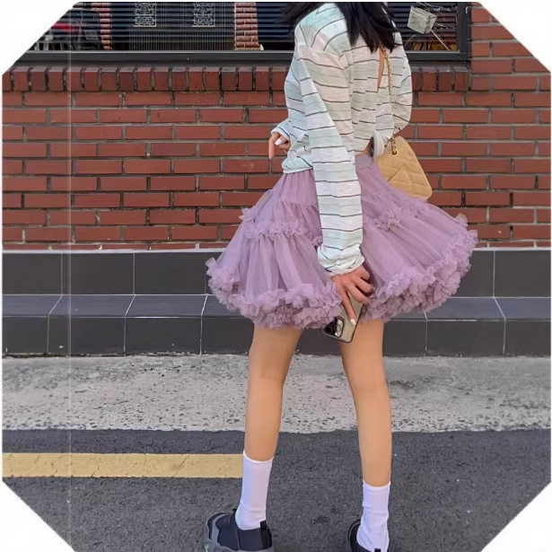 纱群蓬蓬公主风芭蕾蛋糕裙女含防