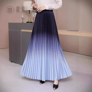 百褶裙免烫处理 渐变色半身裙女长裙高腰加长版 2024新款 欧美感女装