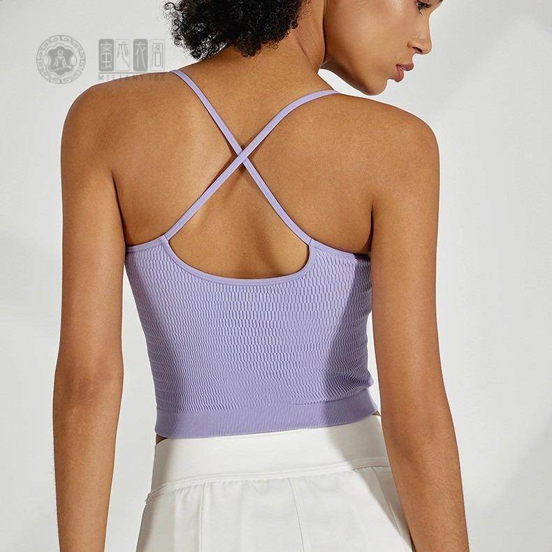 一体固定杯交叉吊带背心防震跑步健身文胸美背运动内衣带胸垫女