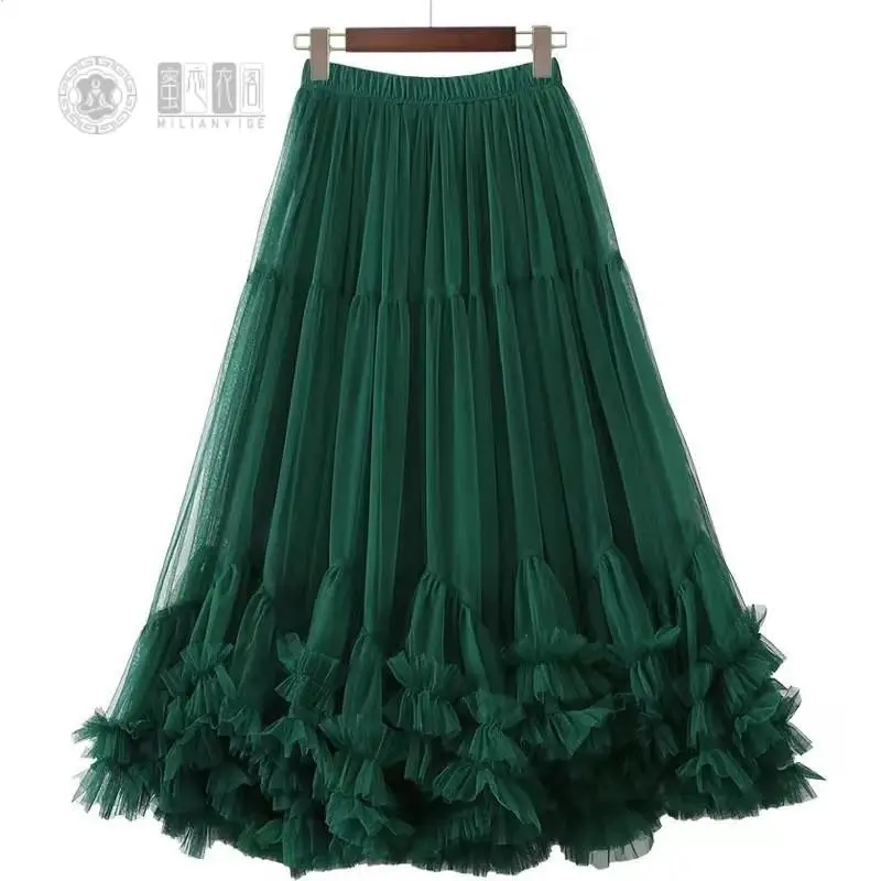 多层蛋糕跳舞网纱裙中长款重工