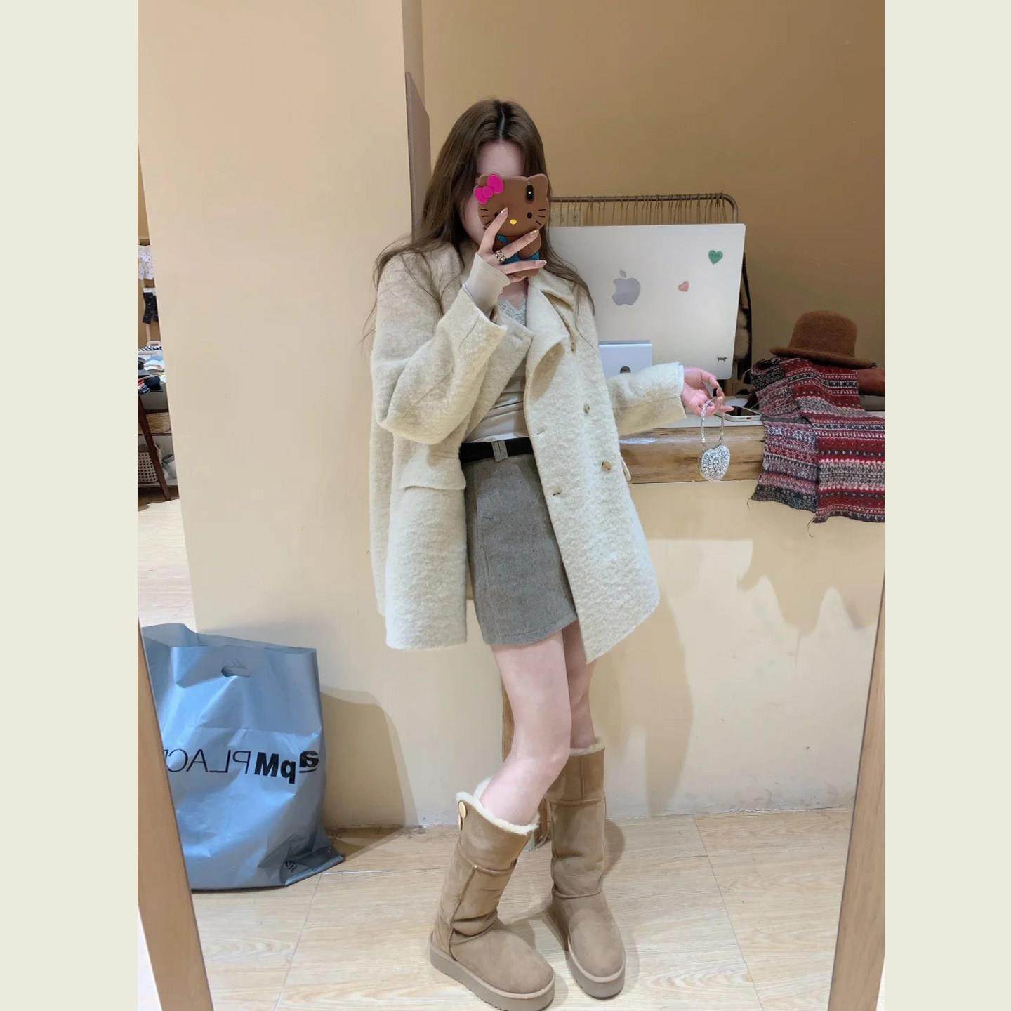 极简风白色翻领中长款毛呢外套女秋冬季小个子减龄单排扣呢子大衣,运动/瑜伽/健身/球迷用品,广场舞套装,淘宝优惠券,粉丝福利购,淘宝优惠卷